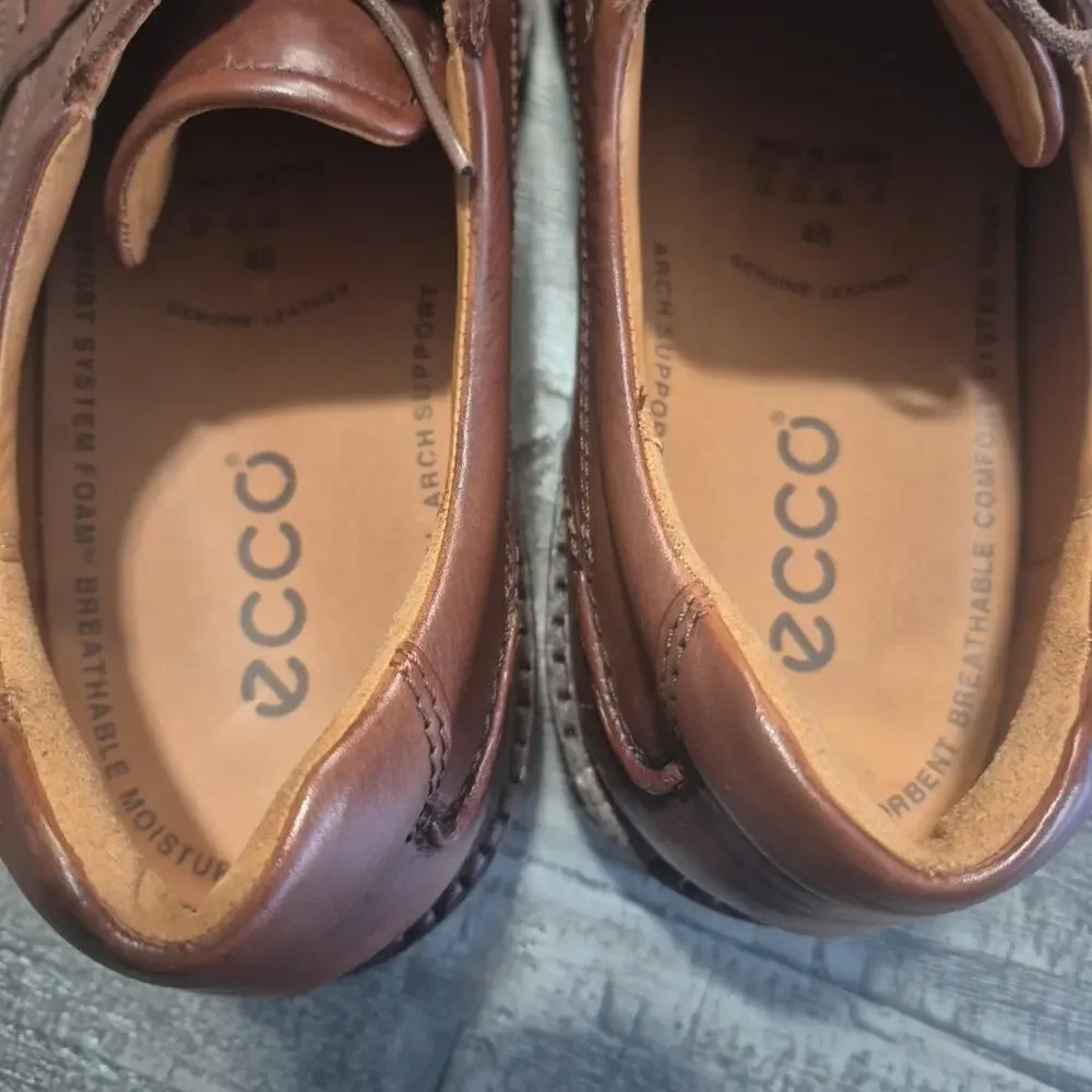 ECCO Seattle Shoes Mens 46 12-12 1/2 Cognac Brown Leather Oxford Derby Apron